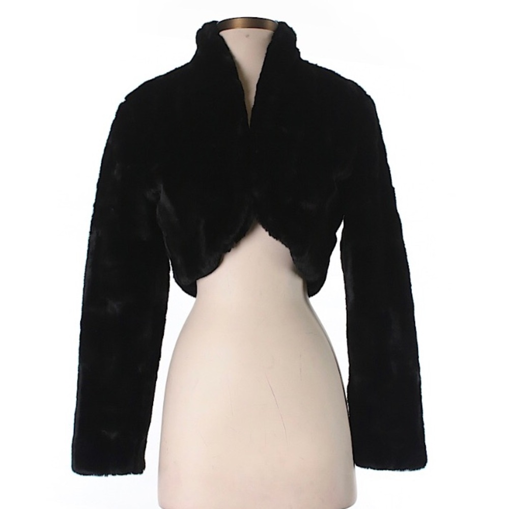 TART Black Cropped Faux Fur Jacket Sz S
